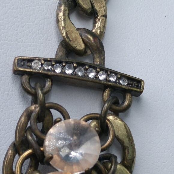 Fossil Distressed Rhinestone Necklace, Rivoli Clear Rhinestones, 18 Inches - Picture 4 of 15